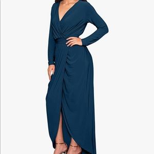 NWOT- blue teal dress XL slit front pleated waist